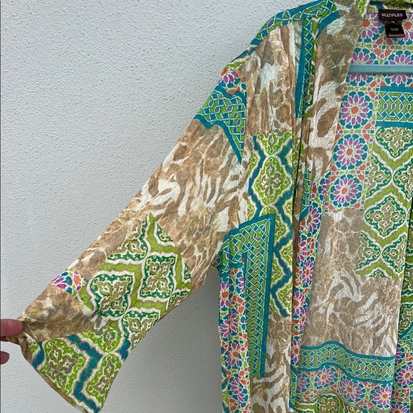 NWT Multiples Green and Blue Cardigan with Geometric and Floral Designs Size 2X - Picture 2 of 5
